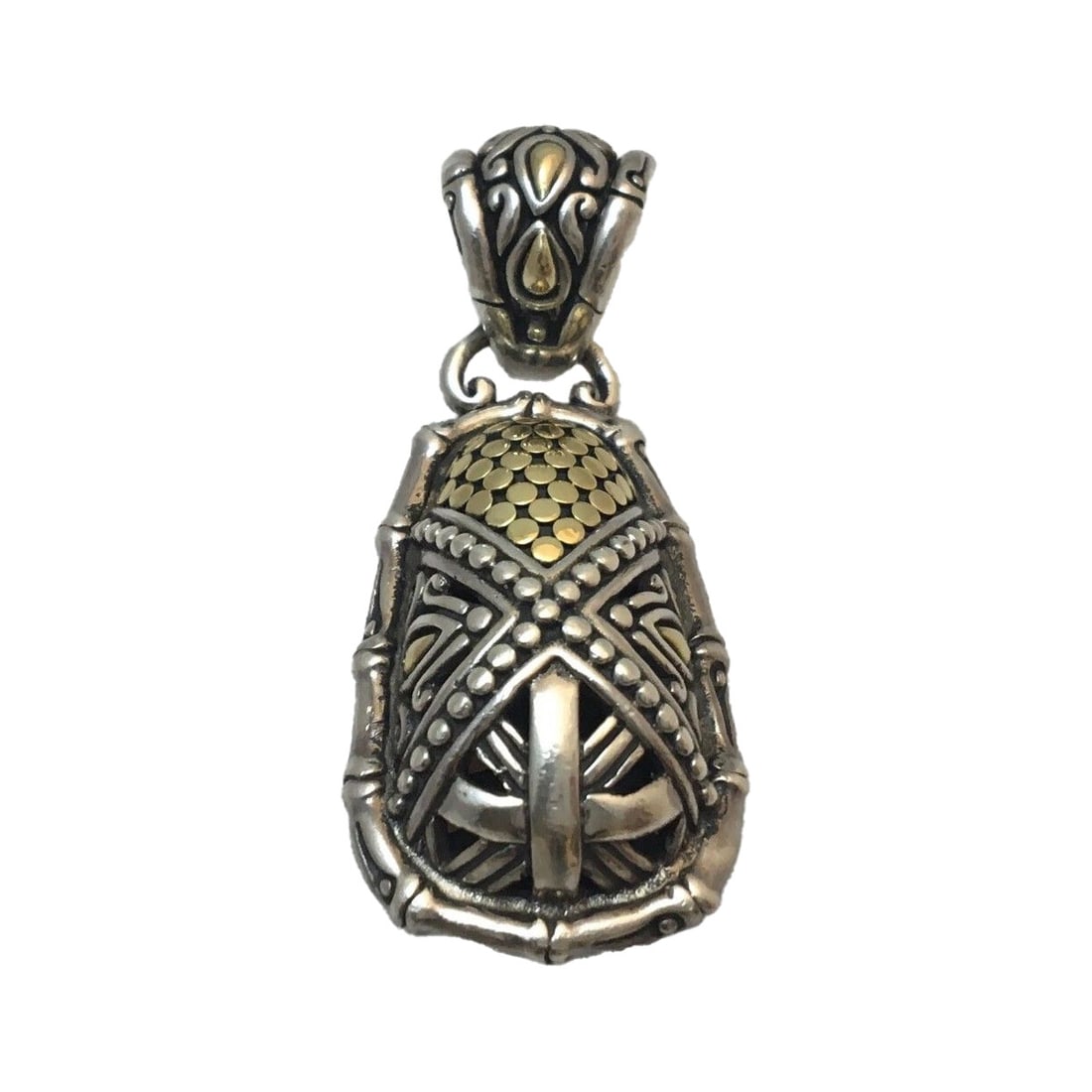 John Hardy 18K Yellow Gold Sterling Silver Oval Pendant Necklace: John Hardy 18K Yellow Gold Sterling Silver Oval Pendant Necklace This exquisite pendant features a stunning combination of 18K yellow gold and sterling silver, crafted by the renowned brand John Hardy