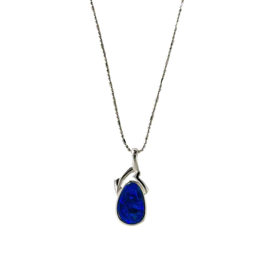 14K White Gold Pendant Necklace with Australian Black Opal: 14K White Gold Pendant Necklace with Australian Black Opal This exquisite necklace features a stunning Australian black opal set in 14K white gold, perfect for any special occasion. The opal displays