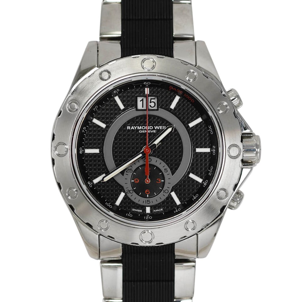 Raymond Weil Chronograph Sport Quartz Watch Ref 8600 Stainless Steel 500m Water Resistant: Raymond Weil Chronograph Sport Quartz Watch Ref 8600 Stainless Steel 500m Water Resistant This Raymond Weil Chronograph Sport watch is a stunning blend of luxury and functionality. Crafted with a dura