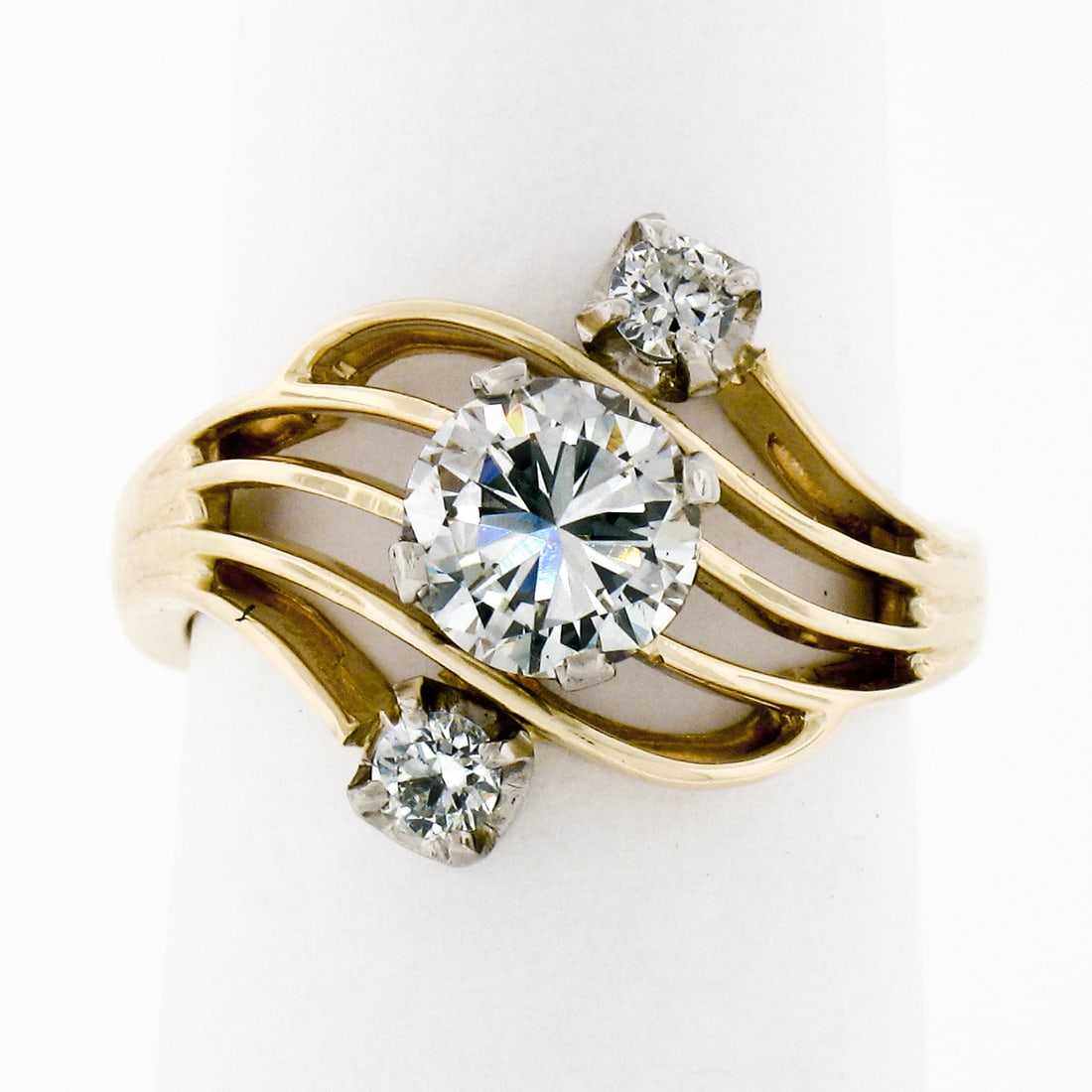 Antique Jabel 14k Gold GIA 1.19ctw Round Diamond Open Swirl Engagement Ring: Antique Jabel 14k Gold GIA 1.19ctw Round Diamond Open Swirl Engagement Ring This exquisite Antique Jabel engagement ring features a stunning design crafted in solid 14k yellow gold, complemented by wh