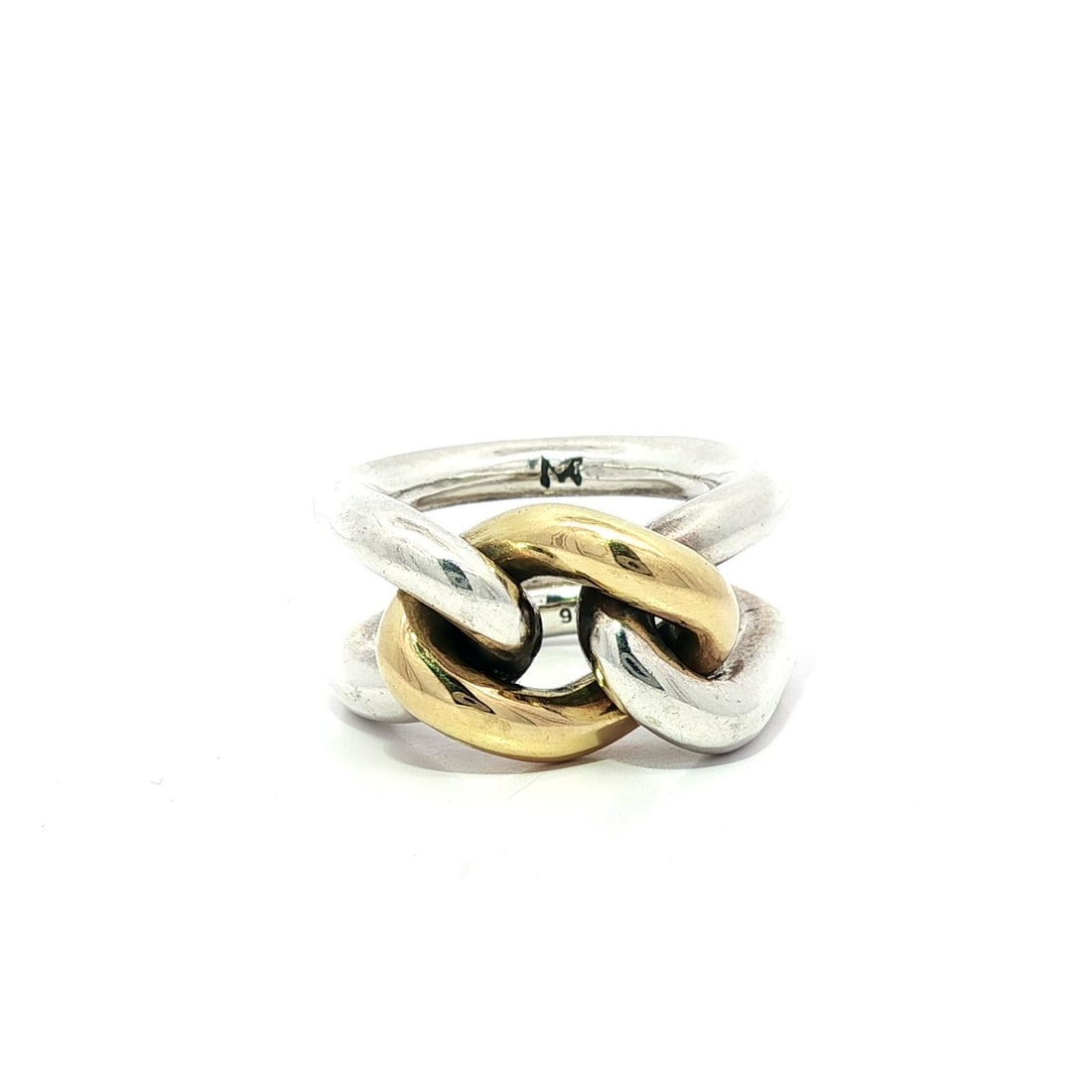 Maor M. Cohen Sterling Silver 18k Gold Unity Interlocked Ring Size 7.5: Maor M. Cohen Sterling Silver 18k Gold Unity Interlocked Ring Size 7.5 Discover the elegance of the Maor M. Cohen Sterling Silver & 18k Yellow Gold Unity Interlocked Large Ring. This exquisite piece f