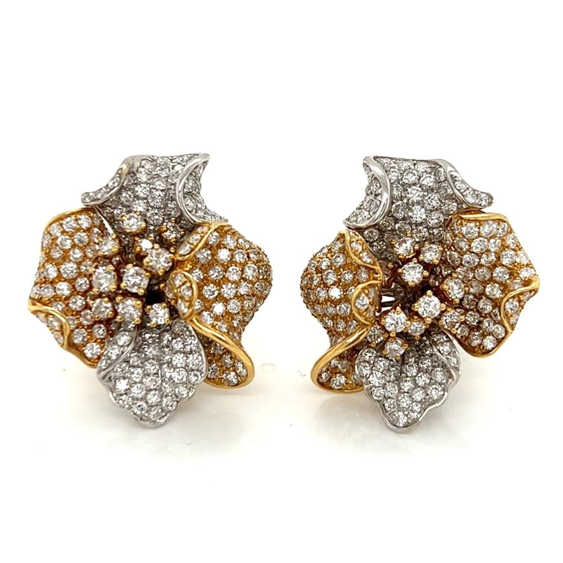 Stunning 18K Yellow White Gold 7.00 Ct Diamond Earrings: Stunning 18K Yellow White Gold 7.00 Ct Diamond Earrings These stunning earrings are crafted from 18K yellow and white gold and feature approximately 360 sparkling diamonds with a total weight of about