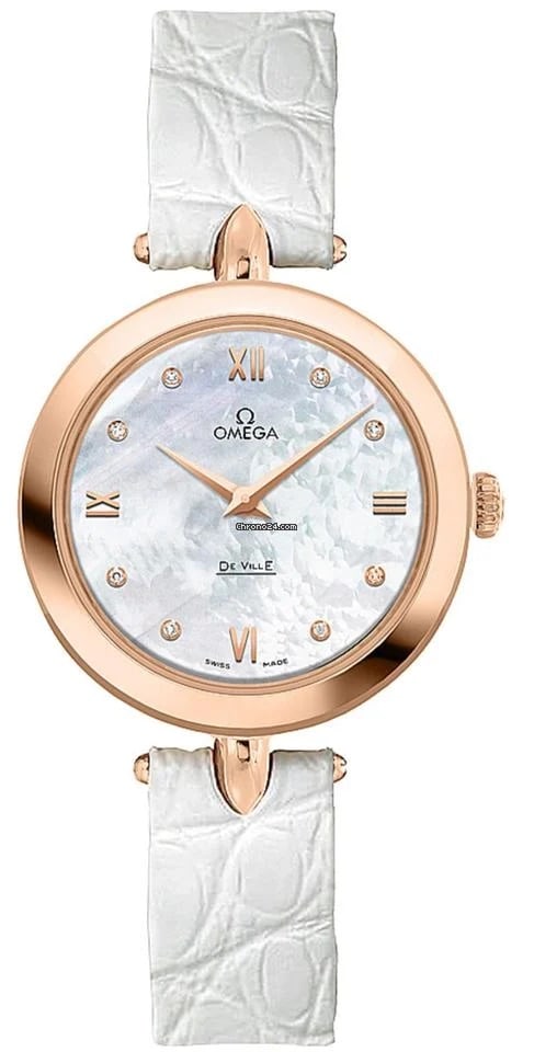 Ladies Omega DeVille Diamond Mother of Pearl Dial Leather Watch Ref 424.53.37.60.55.002: Ladies Omega DeVille Diamond Mother of Pearl Dial Leather Watch Ref 424.53.37.60.55.002 This Omega DeVille ladies' watch features a diamond mother-of-pearl dial and a leather bracelet. Identified by r