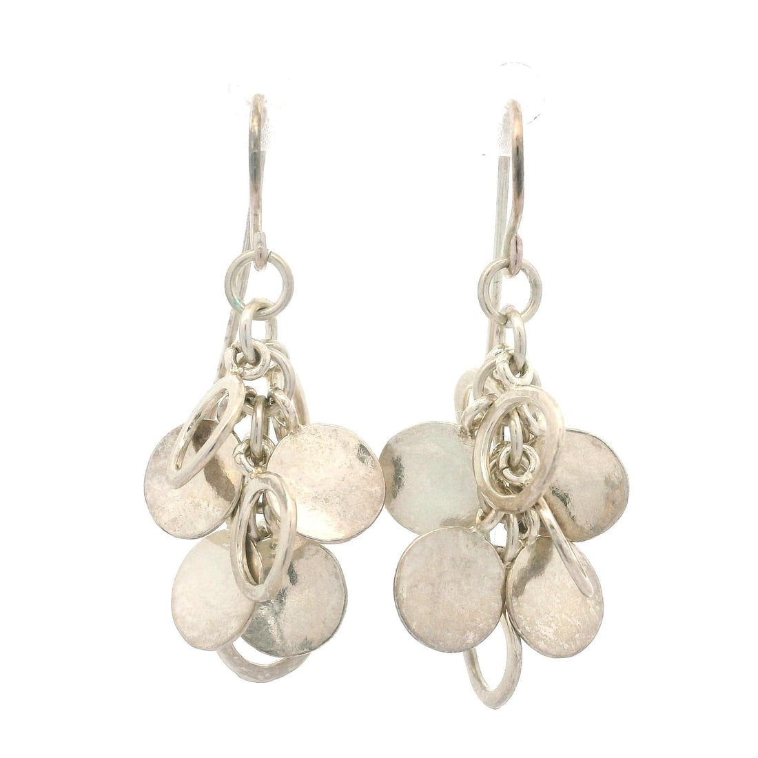 Vintage Sterling Silver Dangle Earrings with French Wire: Vintage Sterling Silver Dangle Earrings with French Wire Elevate your accessory collection with these Vintage Sterling Silver Disks & Rings Dangle Drop Earrings. Crafted from high-quality .925 sterlin