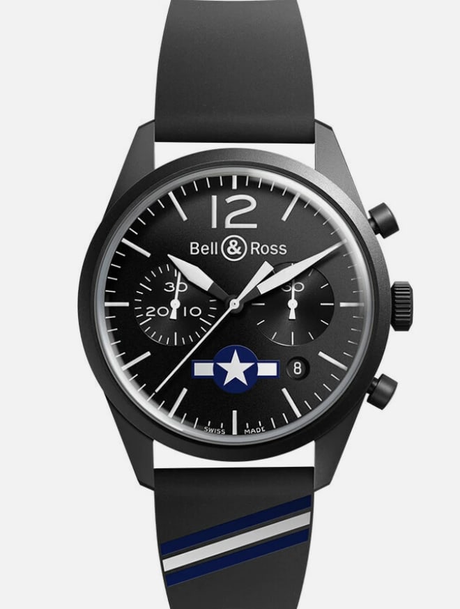 Bell & Ross BRV126-BL-CA-CO/US Insignia B&P Black Dial Rubber Watch 2020 With Card: Bell & Ross BRV126-BL-CA-CO/US Insignia B&P Black Dial Rubber Watch 2020 With Card This Bell & Ross Insignia B&P wristwatch features a black dial and a durable rubber bracelet. Designed for men, it be