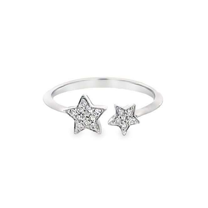 10k White Gold 0.15ctw Diamond Pave Dual Star Wrap Ring Size 7: 10k White Gold 0.15ctw Diamond Pave Dual Star Wrap Ring Size 7 Presenting a stunning bypass wrap ring crafted from solid 10k white gold, featuring a captivating dual star design. This exquisite ring i