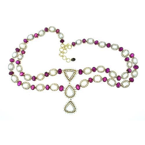 Exquisite Burma Ruby Diamond Necklace 18K Gold 72.76g: Exquisite Burma Ruby Diamond Necklace 18K Gold 72.76g This exquisite Burma Ruby and Rose Cut Diamond Necklace features a stunning arrangement of 35 rose cut diamonds weighing a total of 21.23 ct, comp