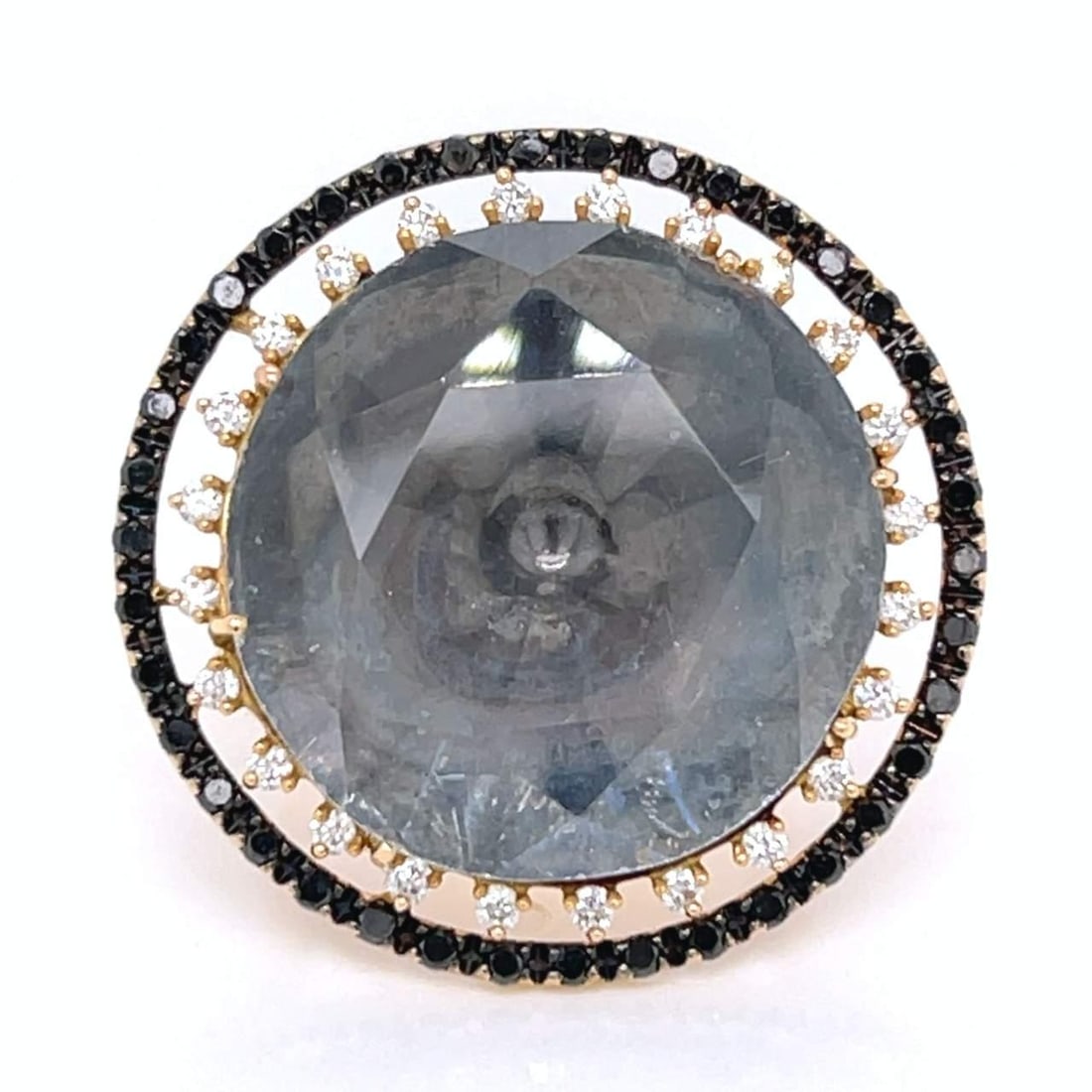 Elegant 18K Yellow Gold Ring with 24 White and 40 Black Diamonds (1 of 4)