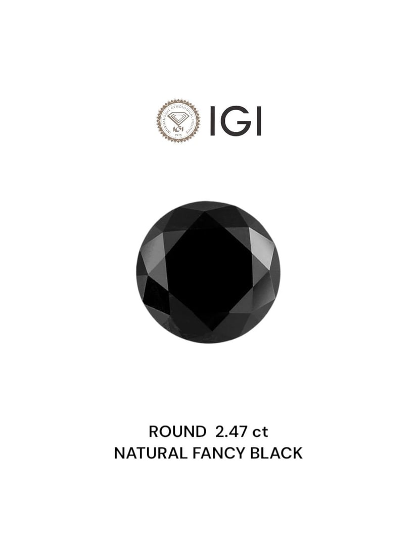 Loose Diamond - ROUND 2.47ct Fancy Black: Loose Diamond - ROUND 2.47ct Fancy Black Source: Natural Shape: ROUND Carats: 2.47 Color: Fancy Black Certification: IGI Video: