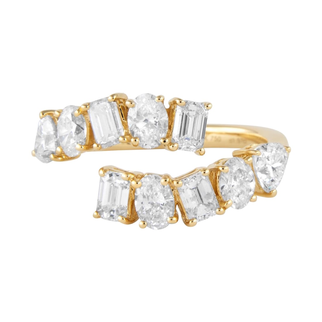1.97ct Multi Diamond Bypass Ring in 18k Yellow Gold: 1.97ct Multi Diamond Bypass Ring in 18k Yellow Gold This exquisite bypass ring showcases a stunning arrangement of multi-shaped diamonds set in 18k yellow gold. The ring features a total diamond weigh