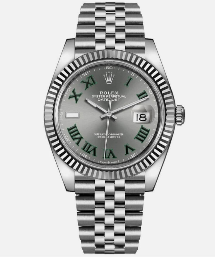 Datejust Ref 126334 Slate Green Roman Dial Jubilee Bracelet and New Style Card: Datejust Ref 126334 Slate Green Roman Dial Jubilee Bracelet and New Style Card This Rolex Datejust features a slate green Roman dial, fluted bezel, and Jubilee bracelet. It is designed for men and inc