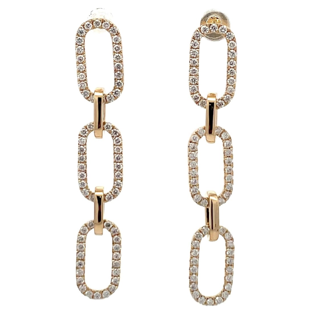 Contemporary Harbor Diamonds Paperclip Earrings 0.99ct Diamonds 14K Yellow Gold: Contemporary Harbor Diamonds Paperclip Earrings 0.99ct Diamonds 14K Yellow Gold These stunning earrings feature a contemporary paperclip motif crafted from 14 karat yellow gold. Set with 132 round bri
