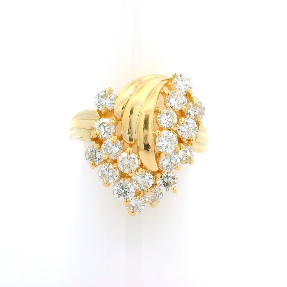 14k Yellow Gold 1.50ctw Fiery Diamond Cluster Cocktail Ring: 14k Yellow Gold 1.50ctw Fiery Diamond Cluster Cocktail Ring Make a bold statement with this exquisite cocktail ring, crafted in solid 14k yellow gold. Featuring a stunning cluster of 19 natural round