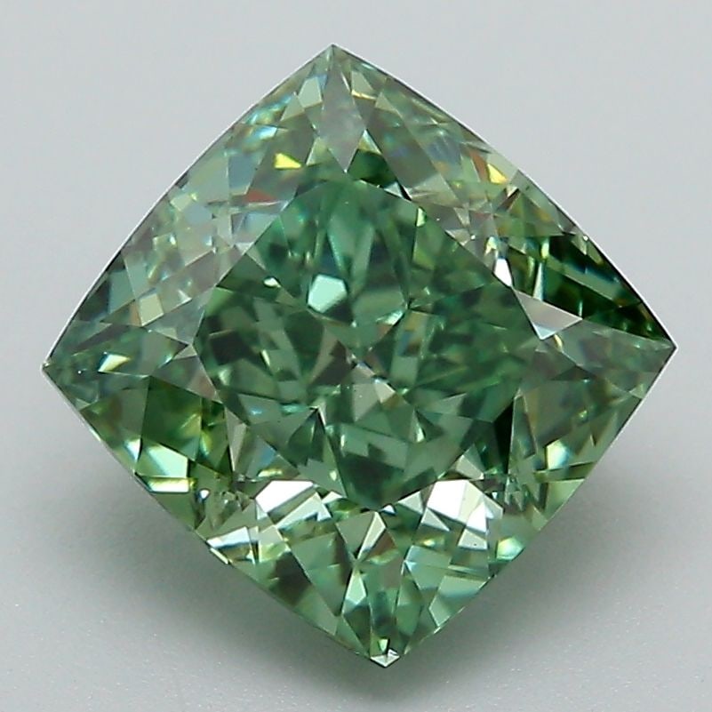 Loose Diamond - CUSHION MODIFIED 3.04ct Fancy Vivid Green VVS2: Loose Diamond - CUSHION MODIFIED 3.04ct Fancy Vivid Green VVS2 Source: This is a real non-mined Diamond that has been grown in a lab Shape: CUSHION MODIFIED Carats: 3.04 Color: Fancy Vivid Green Certi