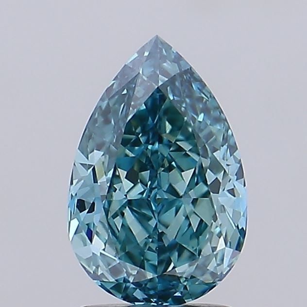 Loose Diamond - PEAR 2.1ct Fancy Vivid Greenish Blue VS1: Loose Diamond - PEAR 2.1ct Fancy Vivid Greenish Blue VS1 Source: This is a real non-mined Diamond that has been grown in a lab Shape: PEAR Carats: 2.1 Color: Fancy Vivid Greenish Blue Certification: I