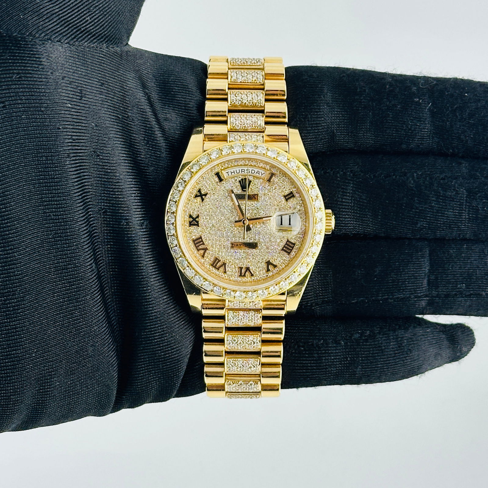 Rolex Day-Date 228238 Diamond Roman Dial President Bracelet Half Iced Out (1 of 4)