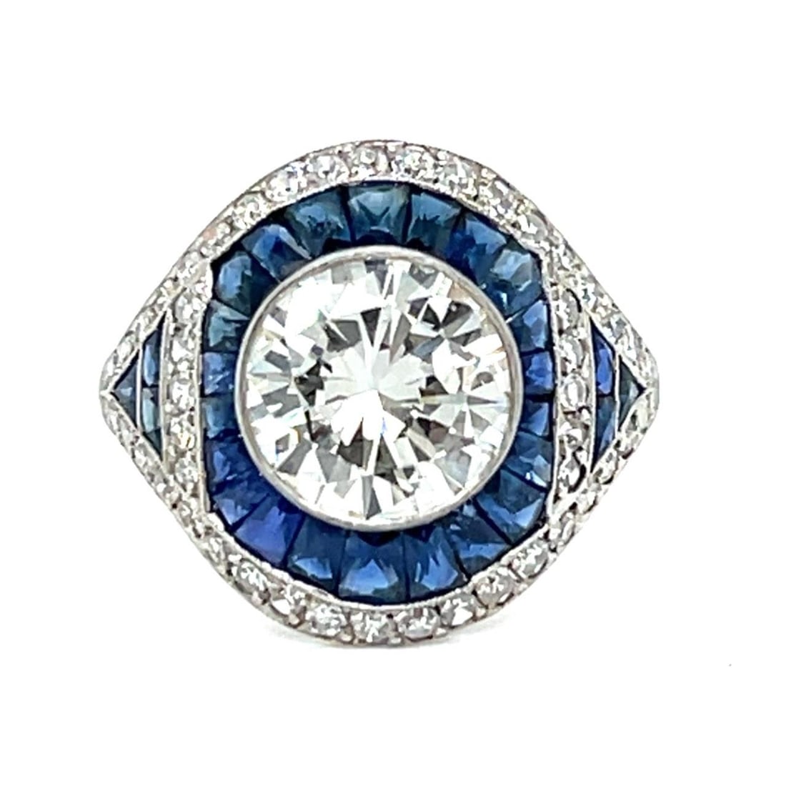 Platinum Ring with 2.55 Ct Diamond and 28 Sapphires (1 of 4)