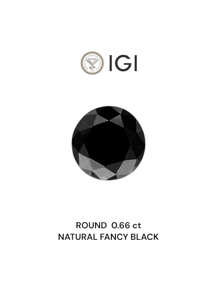 Loose Diamond - ROUND 0.66ct Fancy Black: Loose Diamond - ROUND 0.66ct Fancy Black Source: Natural Shape: ROUND Carats: 0.66 Color: Fancy Black Certification: IGI Video: