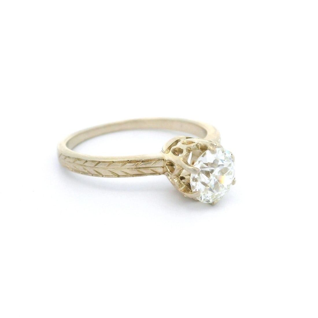 Antique Art Deco 14k White Gold 0.72ct Diamond Solitaire Engagement Ring: Antique Art Deco 14k White Gold 0.72ct Diamond Solitaire Engagement Ring This exquisite Antique Art Deco ring features a stunning 0.72ct Old European cut diamond, elegantly set in 14k white gold. The