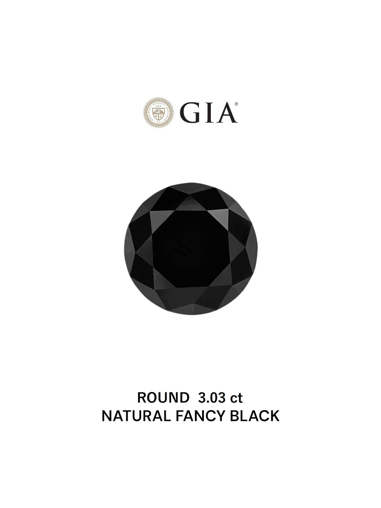 Loose Diamond - ROUND 3.03ct Fancy Black VVS2: Loose Diamond - ROUND 3.03ct Fancy Black VVS2 Source: Natural Shape: ROUND Carats: 3.03 Color: Fancy Black Certification: GIA Video: