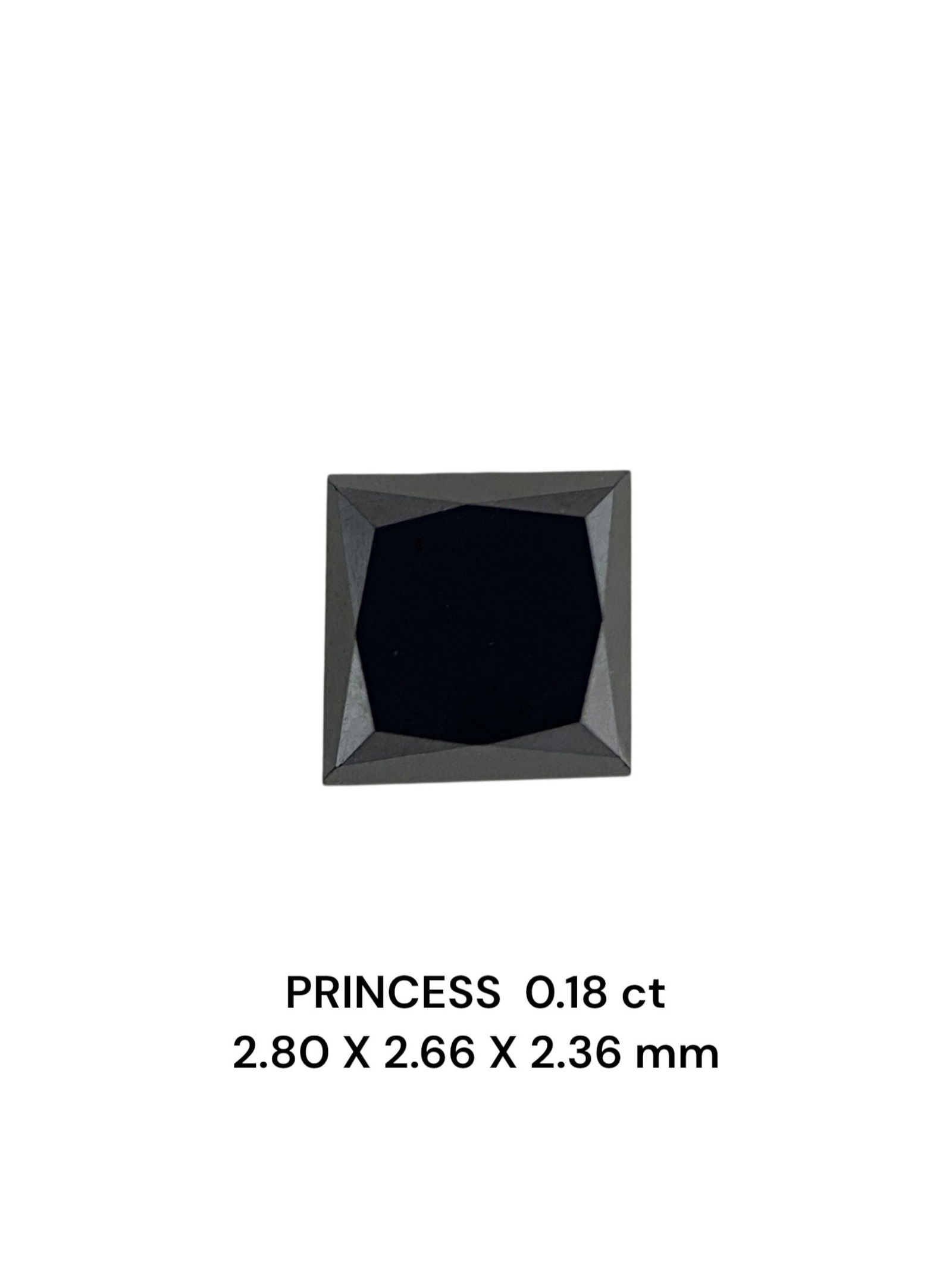 Loose Diamond - PRINCESS 0.18ct Fancy Black VVS2: Loose Diamond - PRINCESS 0.18ct Fancy Black VVS2 Source: Natural Shape: PRINCESS Carats: 0.18 Color: Fancy Black Certification: NONE The Diamond Depot Guarantee: All items in this auction are guarante