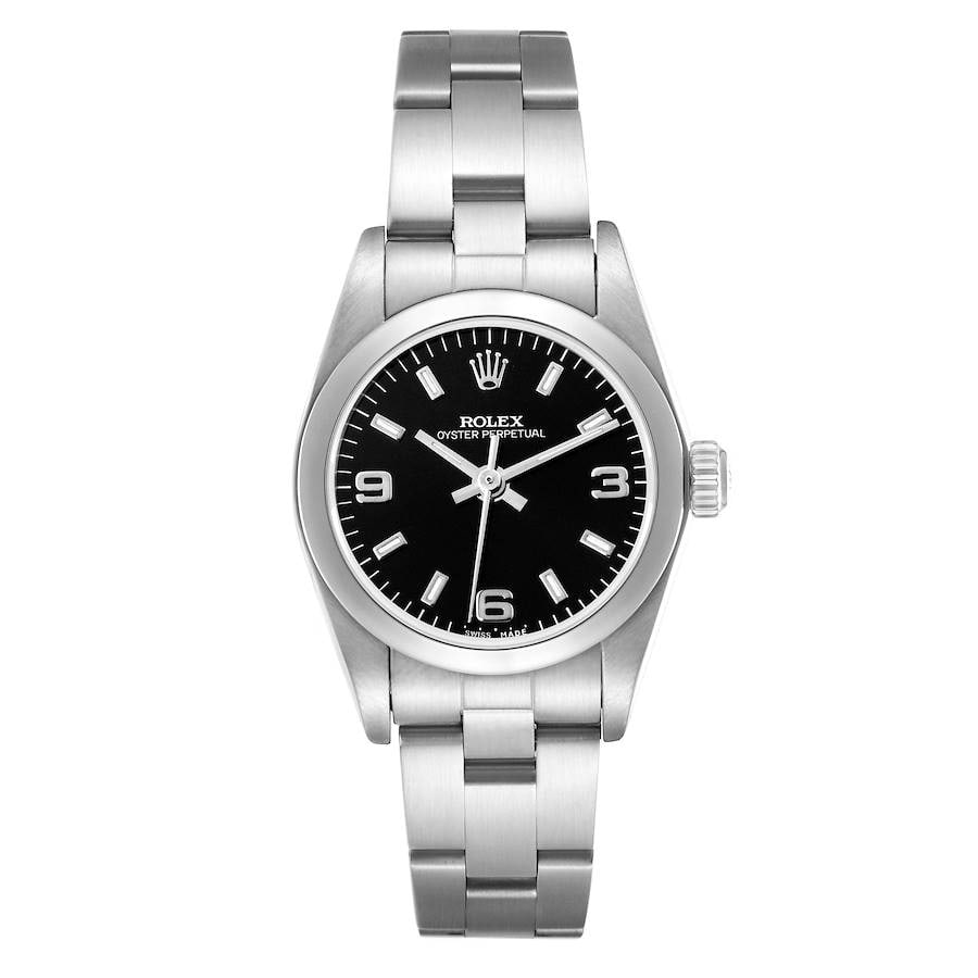 Ladies Oyster Perpetual watch with black dial reference 76080 (1 of 4)