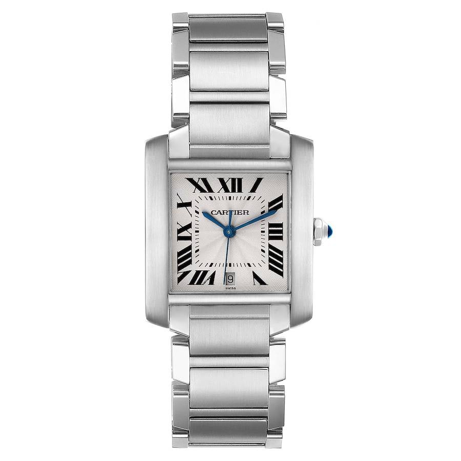 Cartier Tank Francaise Ref 2302 Stainless Steel Roman Numeral Watch 28x32 mm: Cartier Tank Francaise Ref 2302 Stainless Steel Roman Numeral Watch 28x32 mm This is a Cartier Tank Francaise Large watch featuring a white Roman numeral dial. The case measures 28x32 mm and is crafte