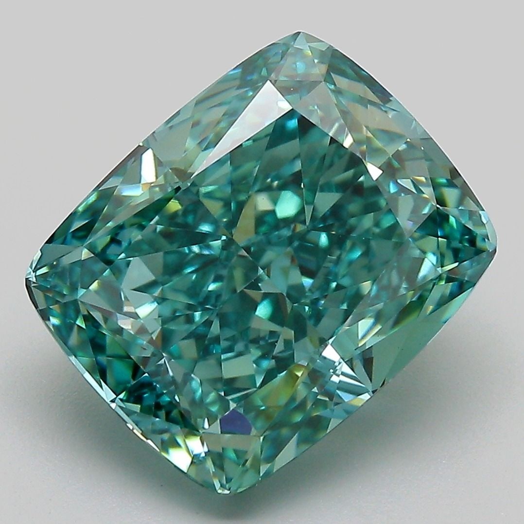 Loose Diamond - CUSHION MODIFIED 7.16ct Fancy Vivid Blue Green VVS2: Loose Diamond - CUSHION MODIFIED 7.16ct Fancy Vivid Blue Green VVS2 Source: This is a real non-mined Diamond that has been grown in a lab Shape: CUSHION MODIFIED Carats: 7.16 Color: Fancy Vivid Blue G