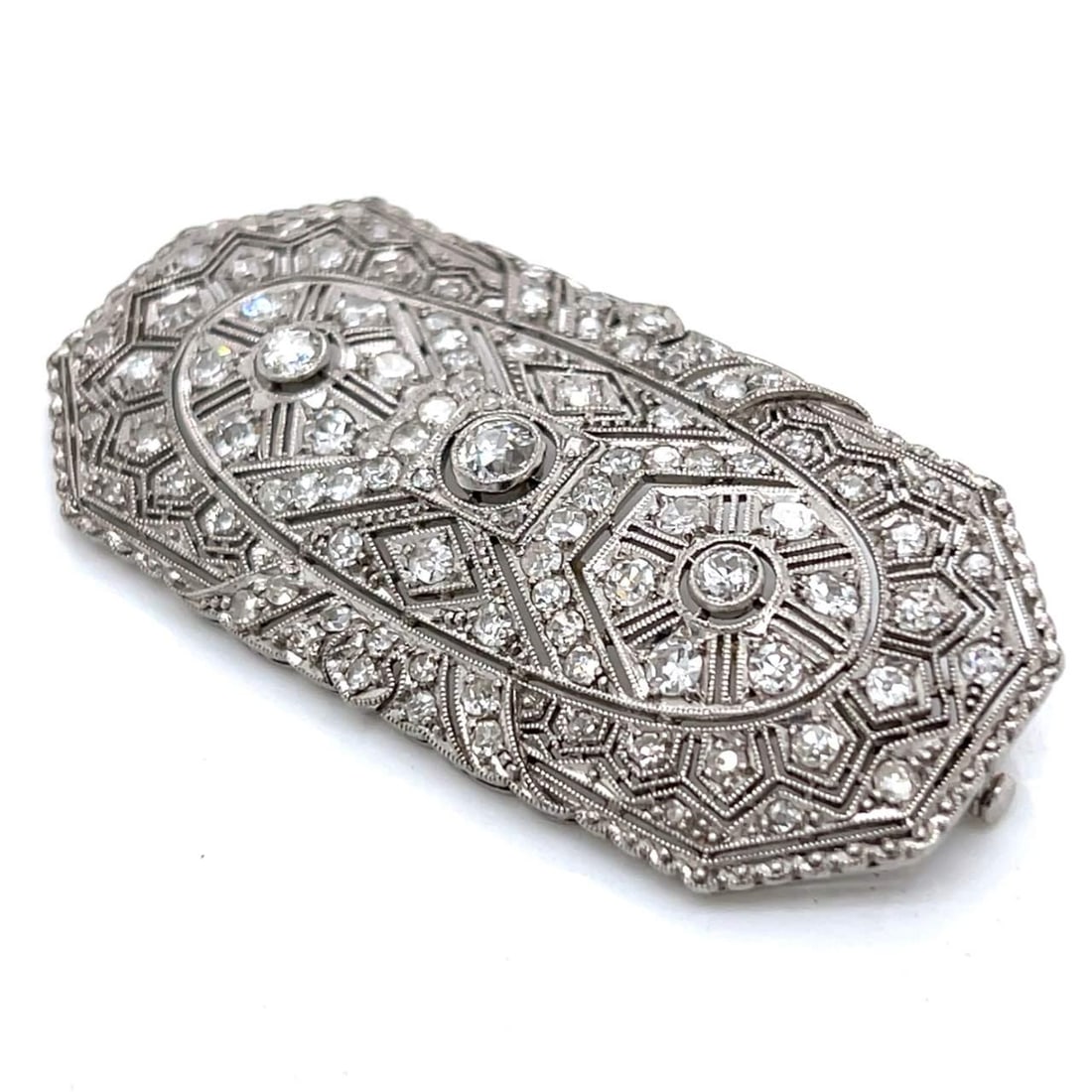 Art Deco Platinum Brooch 3.60 Ct Diamonds 91 Stones F-H VS1-SI2 (1 of 4)