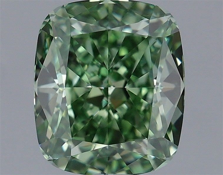 Loose Diamond - CUSHION MODIFIED 1.03ct Fancy Vivid Green VVS2: Loose Diamond - CUSHION MODIFIED 1.03ct Fancy Vivid Green VVS2 Source: This is a real non-mined Diamond that has been grown in a lab Shape: CUSHION MODIFIED Carats: 1.03 Color: Fancy Vivid Green Certi