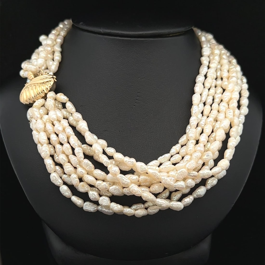 Elegant Multi-Strand Freshwater Pearl Necklace 14k Yellow Gold Clasp (1 of 7)