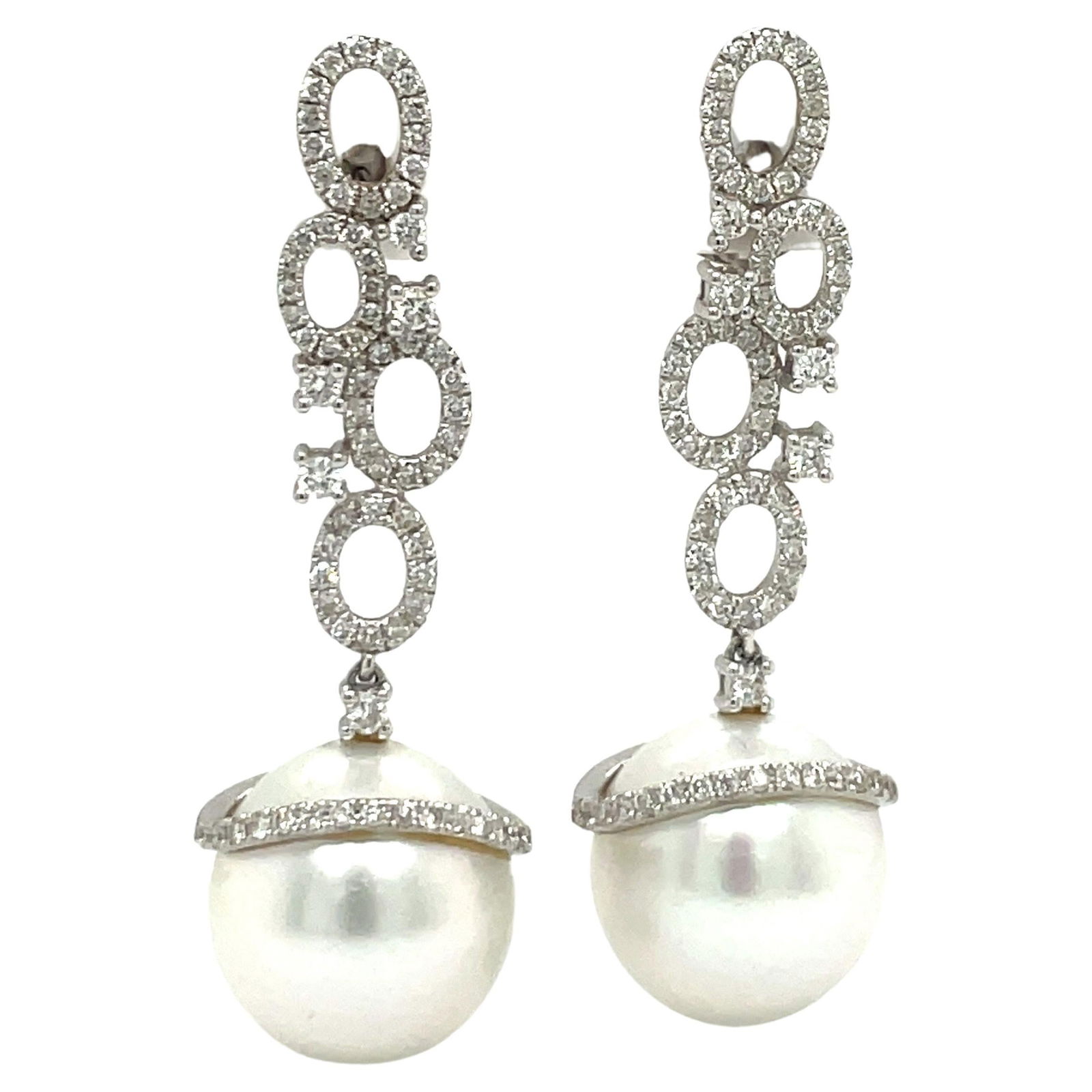 Harbor Diamonds 18K White Gold South Sea Pearl Diamond Drop Earrings 0.97ct (1 of 11)