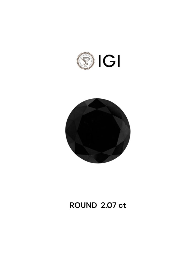 Loose Diamond - ROUND 2.07ct Black: Loose Diamond - ROUND 2.07ct Black Source: Natural Shape: ROUND Carats: 2.07 Color: Black Certification: IGI Video: