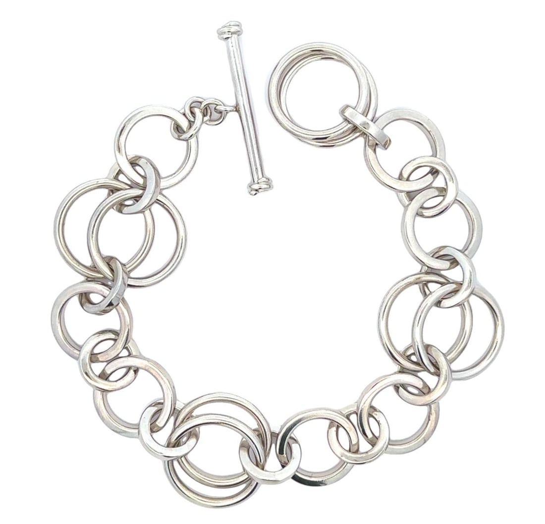 Estate Krementz Sterling Silver Circle Link Toggle Bracelet 7.5" (1 of 5)
