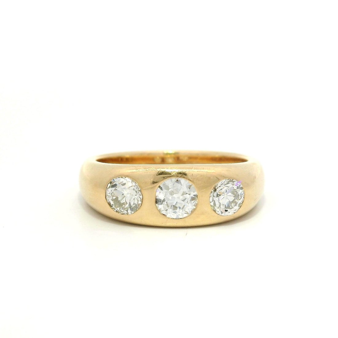 Antique 14k Rosy Yellow Gold 1.0ctw European Diamond 3 Stone Ring (1 of 9)