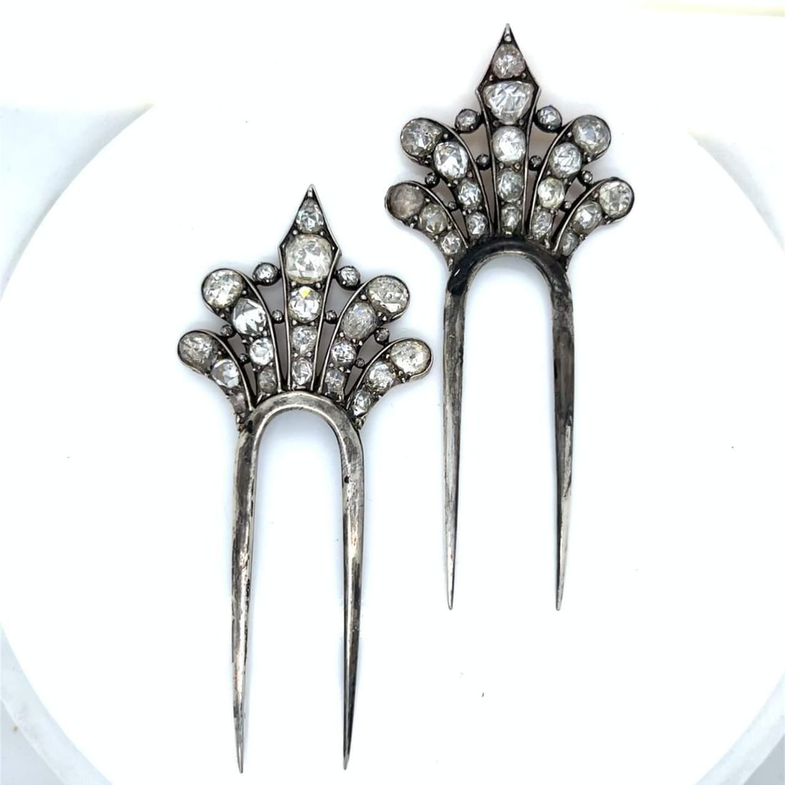 Victorian 18K Gold Silver Hair Combs with 54 Rose-Cut Diamonds (1 of 2)