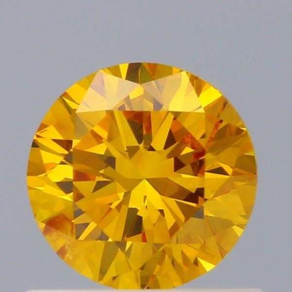 Loose Diamond - ROUND 0.59ct Fancy Vivid Orangey Yellow I1: Loose Diamond - ROUND 0.59ct Fancy Vivid Orangey Yellow I1 Source: Natural Shape: ROUND Carats: 0.59 Color: Fancy Vivid Orangey Yellow Certification: GIA Video: