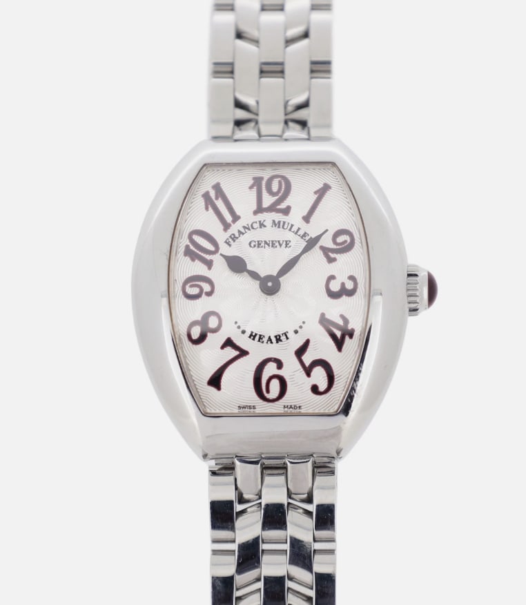 Heart to Heart B/P Ladies Watch Ref 500SQZJA Silver Dial 5 Row Bracelet with Papers: Heart to Heart B/P Ladies Watch Ref 500SQZJA Silver Dial 5 Row Bracelet with Papers This Franck Muller Heart to Heart B/P ladies' watch features a silver Arabic dial and a 5 row links bracelet. The wa