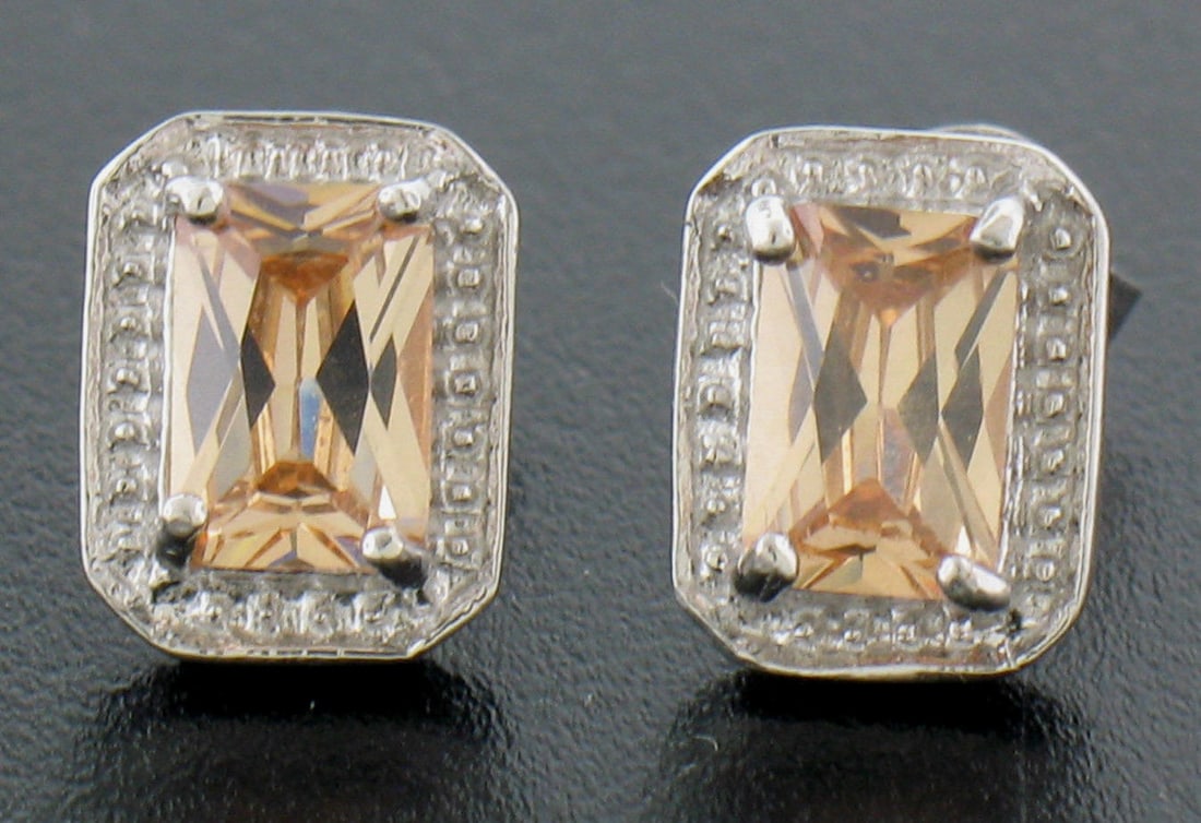 Sterling Silver Classic Citrine Rectangle Cut Stud Earrings Beaded Border: Sterling Silver Classic Citrine Rectangle Cut Stud Earrings Beaded Border Elevate your accessory collection with these exquisite Sterling Silver Citrine Rectangle Cut Stud Earrings. Featuring a vibran