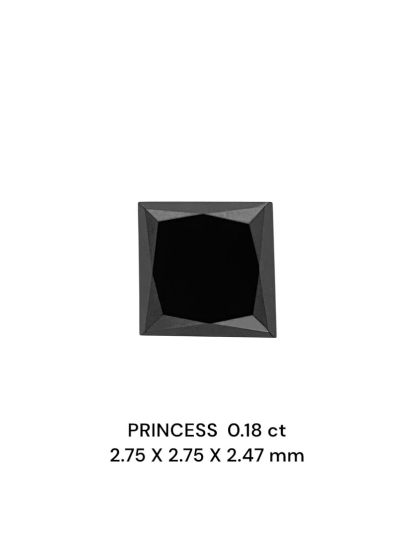Loose Diamond - PRINCESS 0.18ct Fancy Black VVS2: Loose Diamond - PRINCESS 0.18ct Fancy Black VVS2 Source: Natural Shape: PRINCESS Carats: 0.18 Color: Fancy Black Certification: NONE The Diamond Depot Guarantee: All items in this auction are guarante