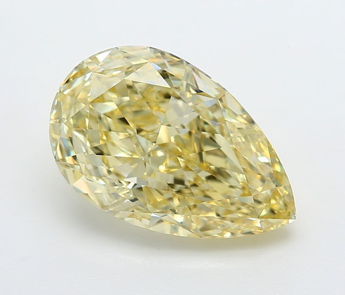 Loose Diamond - PEAR 5.57ct Fancy Intense Yellow VVS2: Loose Diamond - PEAR 5.57ct Fancy Intense Yellow VVS2 Source: This is a real non-mined Diamond that has been grown in a lab Shape: PEAR Carats: 5.57 Color: Fancy Intense Yellow Certification: IGI Vide