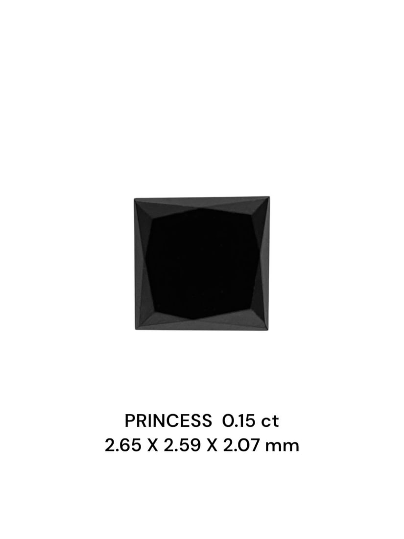 Loose Diamond - PRINCESS 0.15ct Fancy Black VVS2: Loose Diamond - PRINCESS 0.15ct Fancy Black VVS2 Source: Natural Shape: PRINCESS Carats: 0.15 Color: Fancy Black Certification: NONE The Diamond Depot Guarantee: All items in this auction are guarante