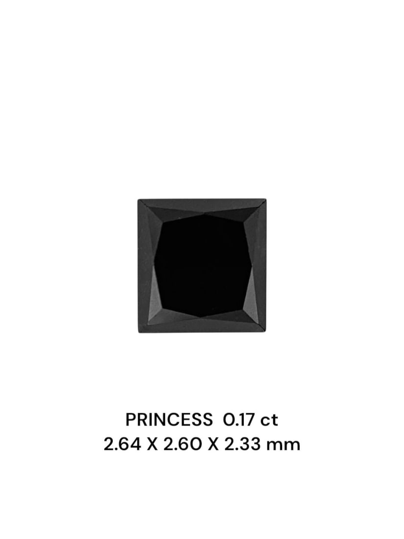 Loose Diamond - PRINCESS 0.17ct Fancy Black VVS2: Loose Diamond - PRINCESS 0.17ct Fancy Black VVS2 Source: Natural Shape: PRINCESS Carats: 0.17 Color: Fancy Black Certification: NONE The Diamond Depot Guarantee: All items in this auction are guarante