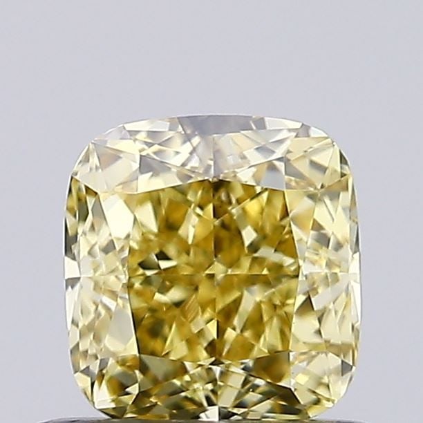 Loose Diamond - CUSHION MODIFIED 0.7ct Fancy Intense Yellow VS2: Loose Diamond - CUSHION MODIFIED 0.7ct Fancy Intense Yellow VS2 Source: This is a real non-mined Diamond that has been grown in a lab Shape: CUSHION MODIFIED Carats: 0.7 Color: Fancy Intense Yellow Ce