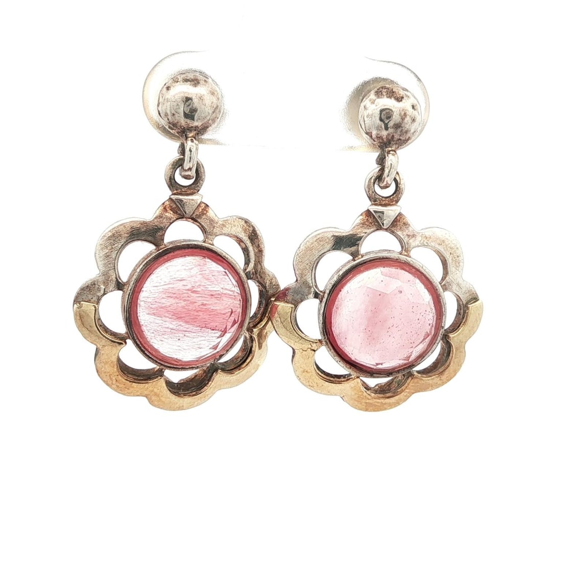 Sterling Silver Gold Plated Pink Crystal Flower Drop Earrings: Sterling Silver Gold Plated Pink Crystal Flower Drop Earrings Elevate your accessory collection with these exquisite drop earrings featuring a delicate open flower design. Crafted from .925 sterling s