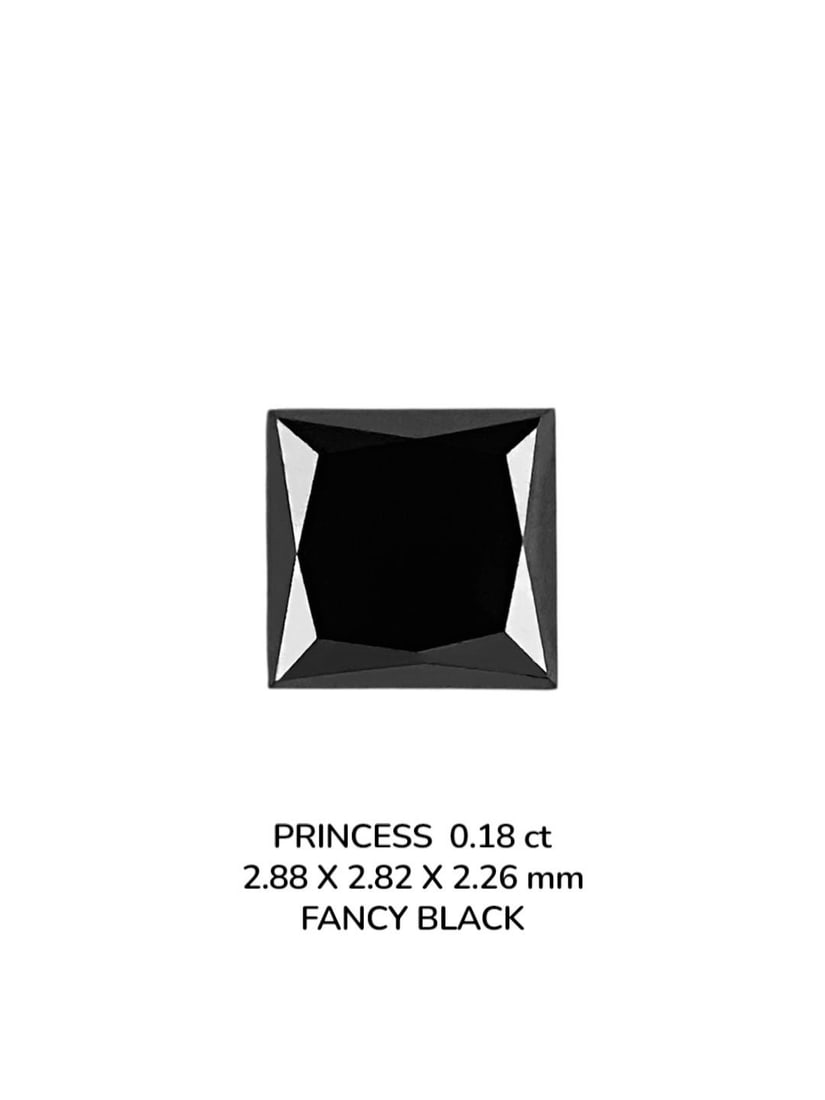 Loose Diamond - PRINCESS 0.18ct Fancy Black VVS2: Loose Diamond - PRINCESS 0.18ct Fancy Black VVS2 Source: Natural Shape: PRINCESS Carats: 0.18 Color: Fancy Black Certification: NONE The Diamond Depot Guarantee: All items in this auction are guarante