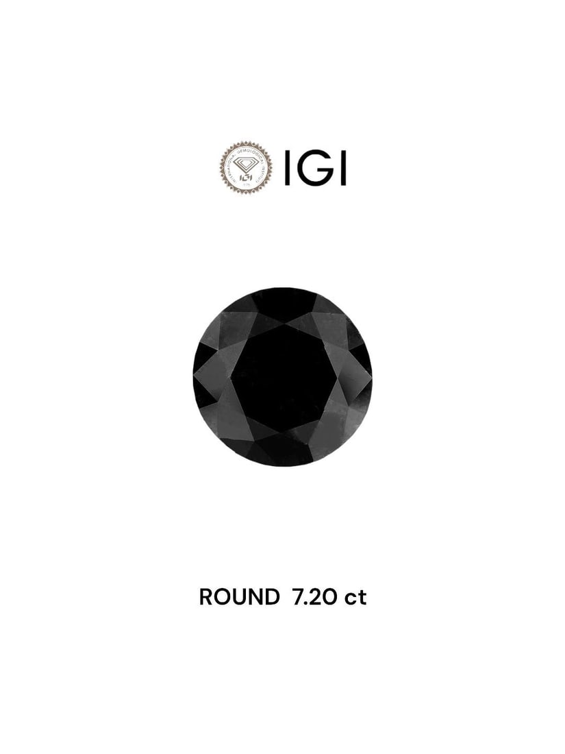Loose Diamond - ROUND 7.2ct Fancy Black: Loose Diamond - ROUND 7.2ct Fancy Black Source: Natural Shape: ROUND Carats: 7.2 Color: Fancy Black Certification: IGI Video: