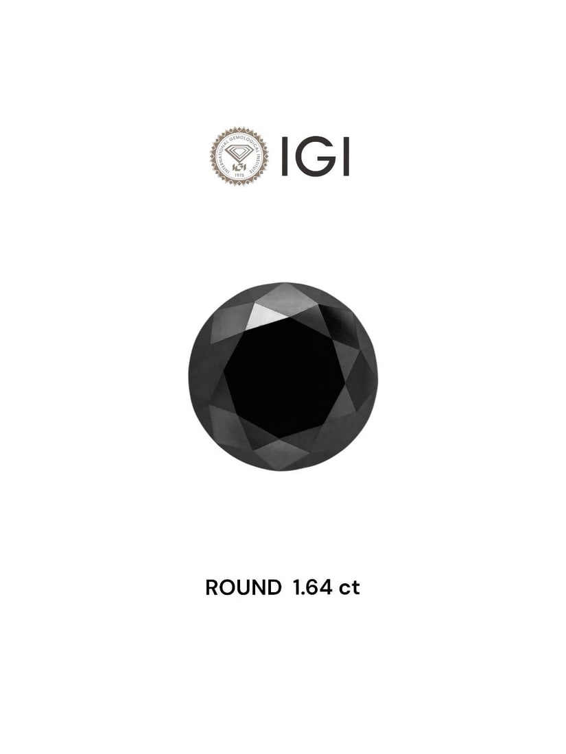 Loose Diamond - ROUND 1.64ct Black: Loose Diamond - ROUND 1.64ct Black Source: Natural Shape: ROUND Carats: 1.64 Color: Black Certification: IGI Video: