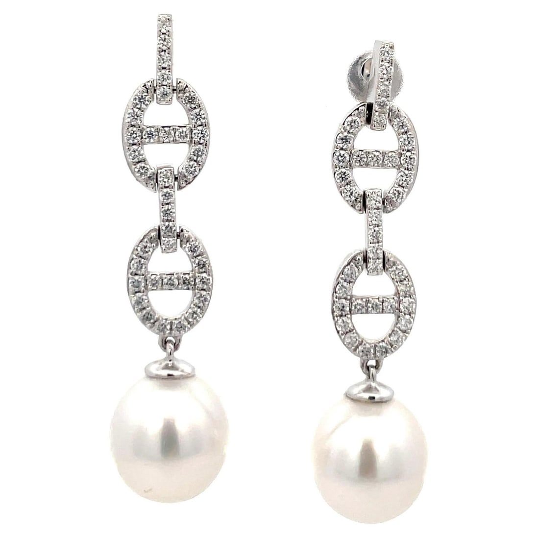 Harbor Diamonds 14k Yellow Gold Diamond Pearl Drop Earrings 0.57ct: Harbor Diamonds 14k Yellow Gold Diamond Pearl Drop Earrings 0.57ct Elevate your elegance with these stunning Diamond Mariner Link Drop Earrings. Crafted in luxurious 14k yellow gold, these contemporar