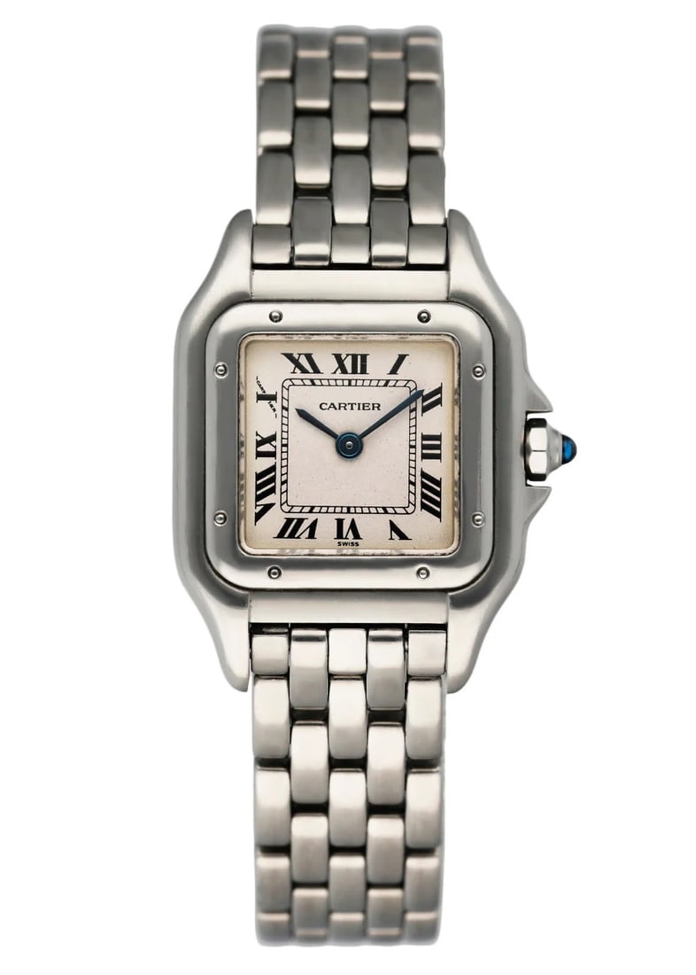 Ref 1320 Panthere Watch by Cartier Stainless Steel White Dial 22mm: Ref 1320 Panthere Watch by Cartier Stainless Steel White Dial 22mm This Cartier Panthere watch features a classic white dial and stainless steel construction. The case measures 22mm and the watch incl